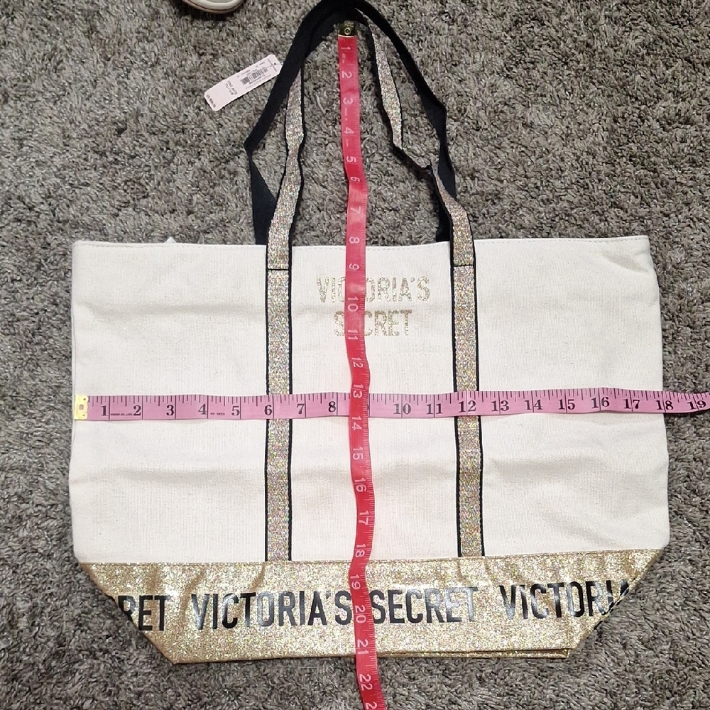 Victoria's Secret Sparkling Gliyter Gold and Cream Large Zip Tote - Picture 5 of 5